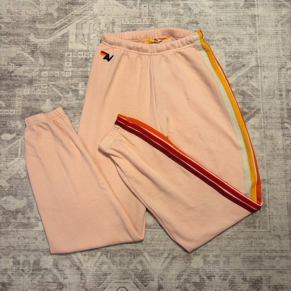 Aviator Nation 5 Stripe Sweatpants Light Pink Rainbow Malibu sweatpants M NWOT